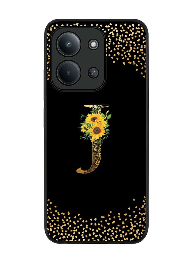 Stylizedd For Xiaomi Redmi 15C 4G Case,Slim fit Camera Protection, Shockproof Thin Phone cover  - Custom Floral Monogram - J ( Black ) - Image 1
